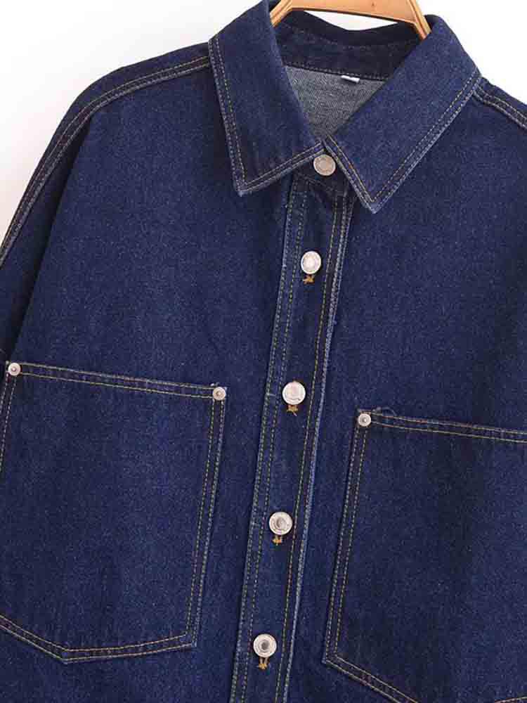 Autumn Women's Versatile Denim Jacket with Loose Fit and Big Pockets