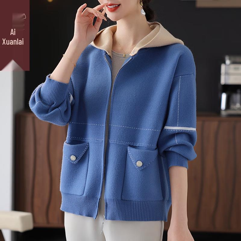 

AIXUANMI Повседневная трикотажная куртка-кардиган с капюшоном для женщин среднего возраста 3XL