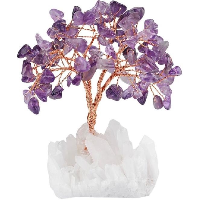 mookaitedecor Amethyst Crystal Tree, Quartz Cluster Rainbow Titanium Crystals Base Bonsai Money Tree for Wealth and Luck
