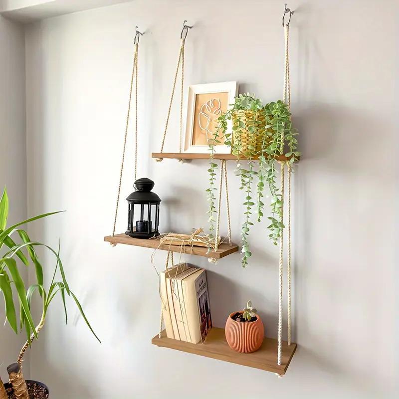 3 Tiers Plant Rack Living Room Decoration Macrame Wall Hanging Shelf Bohemian Wall Mounted Shelves Home 2 Colors