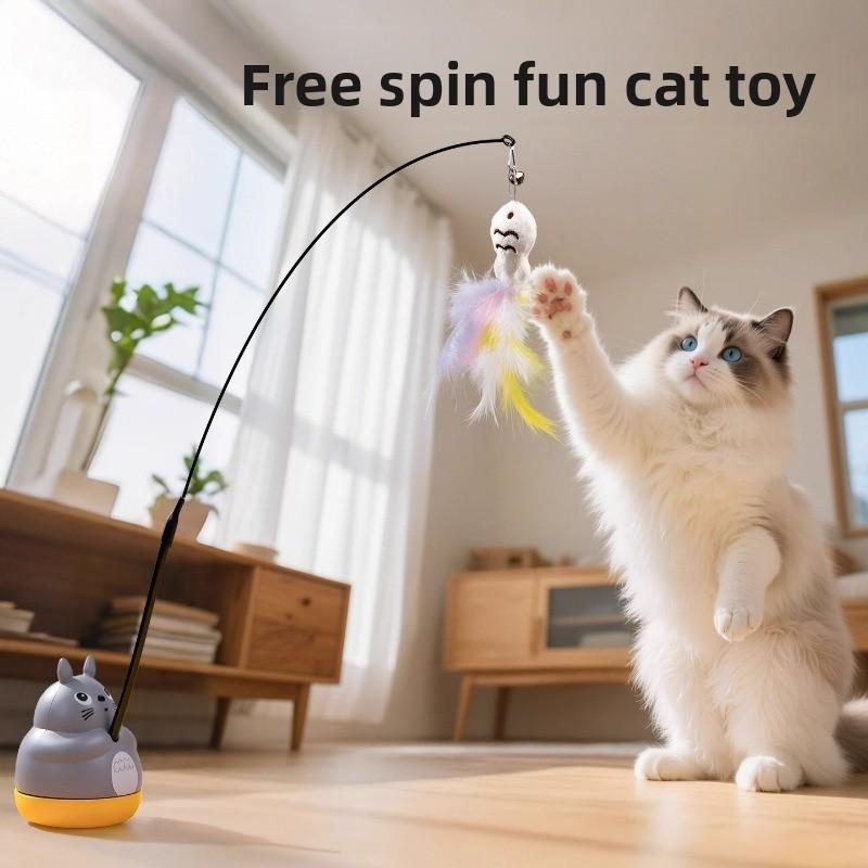 Cat Funny Cat Stick Steel Wire Long Pole Feather Cute Cat Toy Kitten Fishing Rotating Self-pleasure Relief Pet Toy