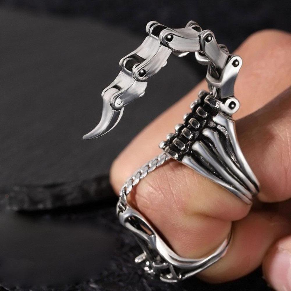 Herren Knöchel Gelenk Vollfinger Doppelring Punk Rock Adlerkralle Rüstung Aktivitätsring Gothic Halloween Cosplay Schmuck für Damen