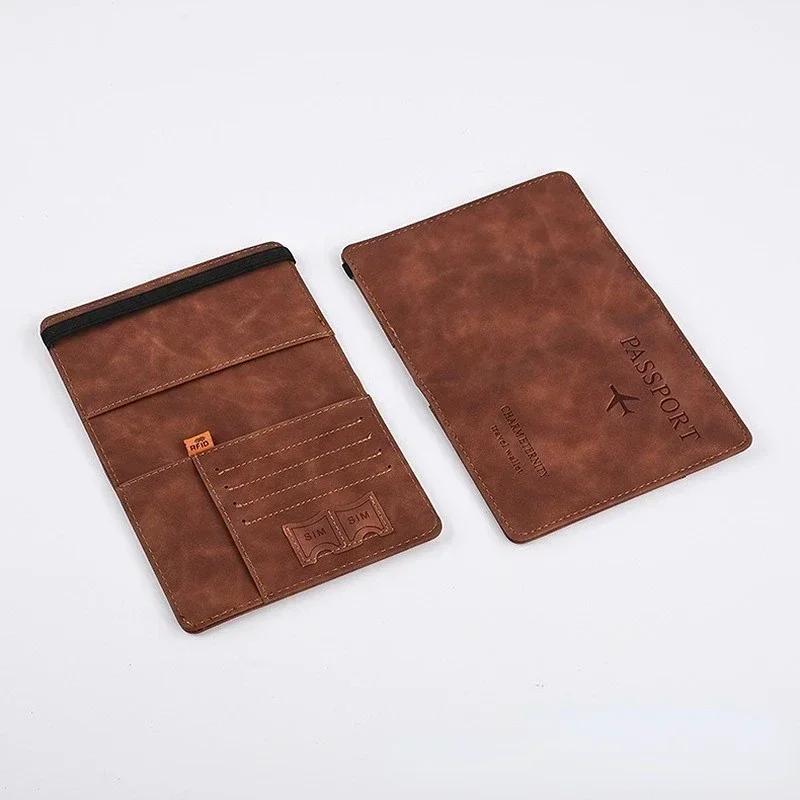 Elastic Band Leather Passport Cover for Cards Travel Passport Holder Wallet Document Organizer Case Men Women