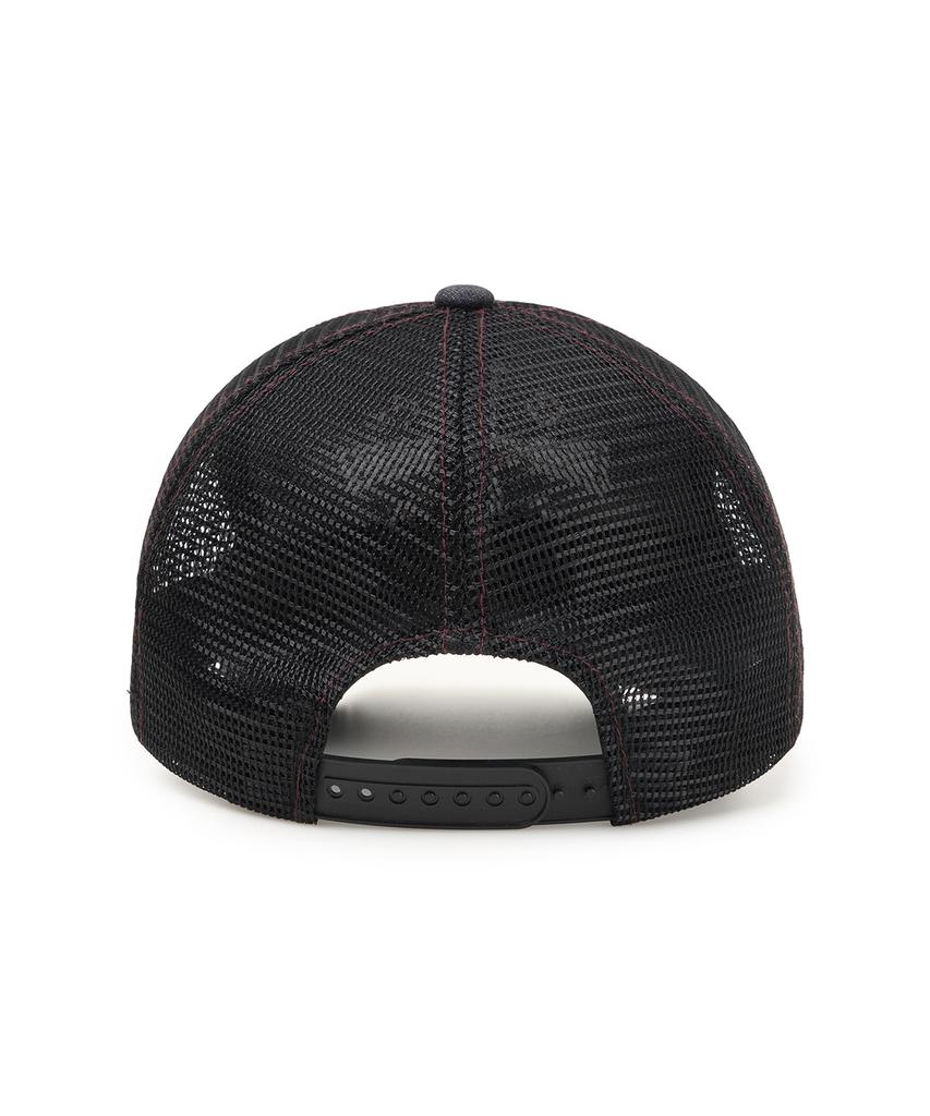 FREEMARIO Cross Damaged Denim Trucker Cap [Black]