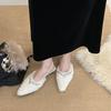 Hand-made Rhinestones, Back Straps, I-heel, Medium Heel, Lamb Wool, Pointed Head, Bag Head, Fluffy Shoes, Special-shaped Heel, Women's Shoes, Autumn