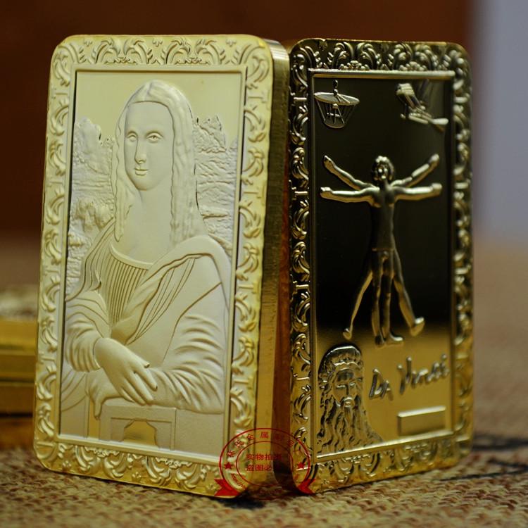 Vergoldete Mona Lisa Gedenkmedaille Anstecknadel Geschenk
