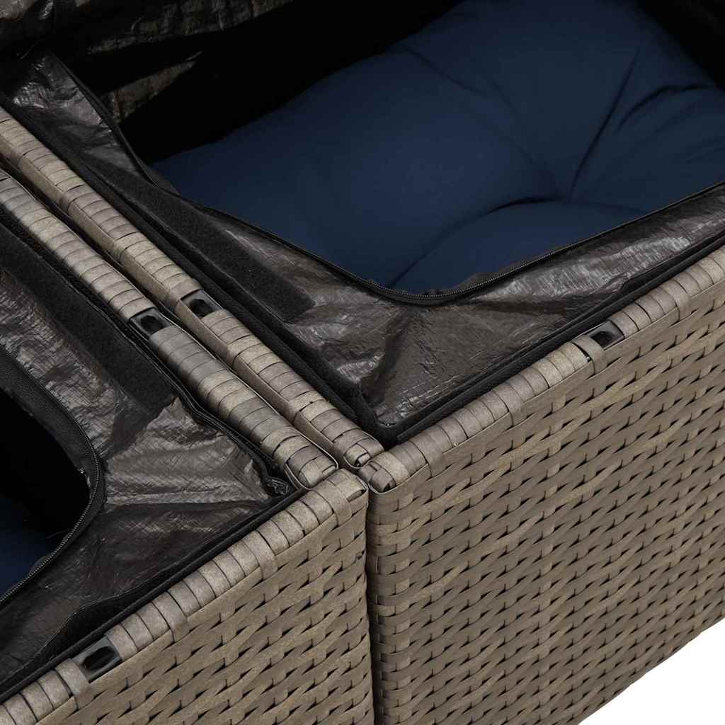 9 Piece Garden Sofa Set with Cushions In Grey and Navy Blue Poly Rattan