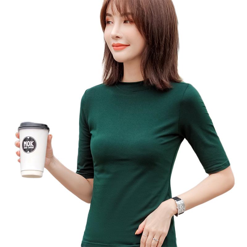Fashionable Women's Mid-Sleeve, Small High Collar Pure Cotton Slim Fit Shirts