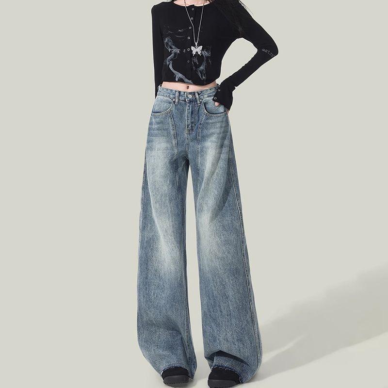 Jeans for Women Retro High-waisted Slimming Wide-legged Flared Pants Casual Comfortable