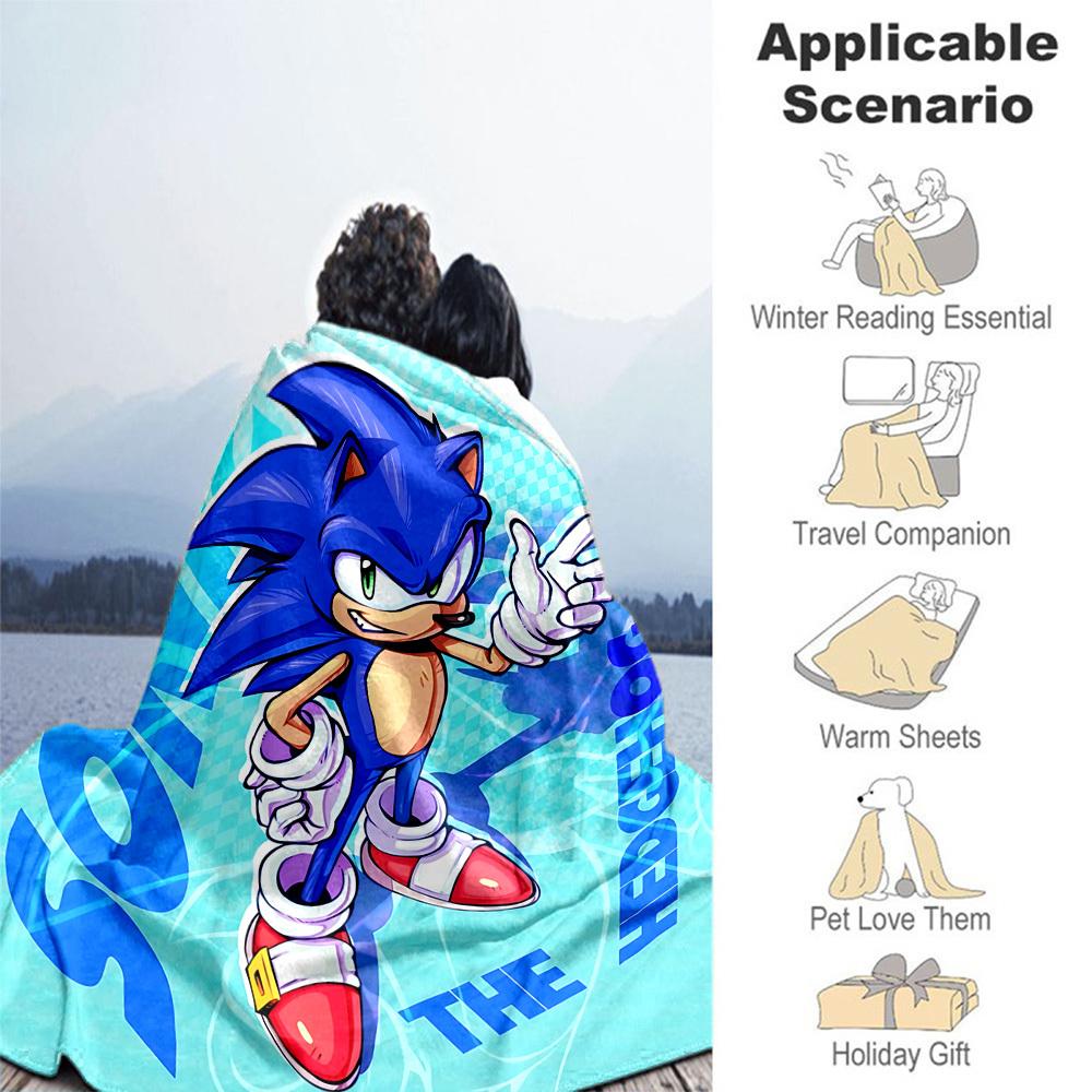 1PC Sonic, Hedgehog Outdoor Blanket Lightweight Flannel, Soft & Warm, All-Season Use for Sofa, Outdoor, Camping, Living Room, Office44
