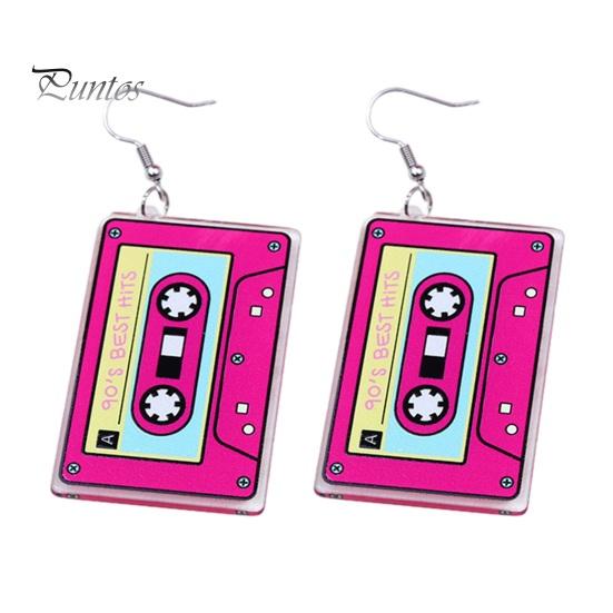 1 para Vintage nadruk zebry kolczyki z taśmą magnetyczną 1980. akrylowe Retro kaseta Crush kolorowe wiszące kolczyki biżuteria prezent