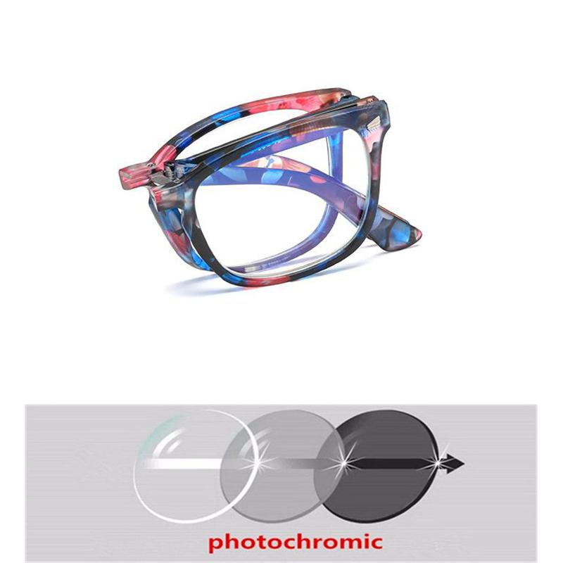 Folding Photochromic Glasses Retro Gray Square Prescription Eyewear Diopter 0 To -6 0 for Nearsighted