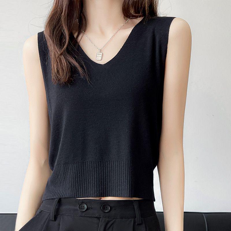 Plus Size Ice Silk Camisole Vest - Summer Slimming Knit Top for Women M (80-100 Jin)
