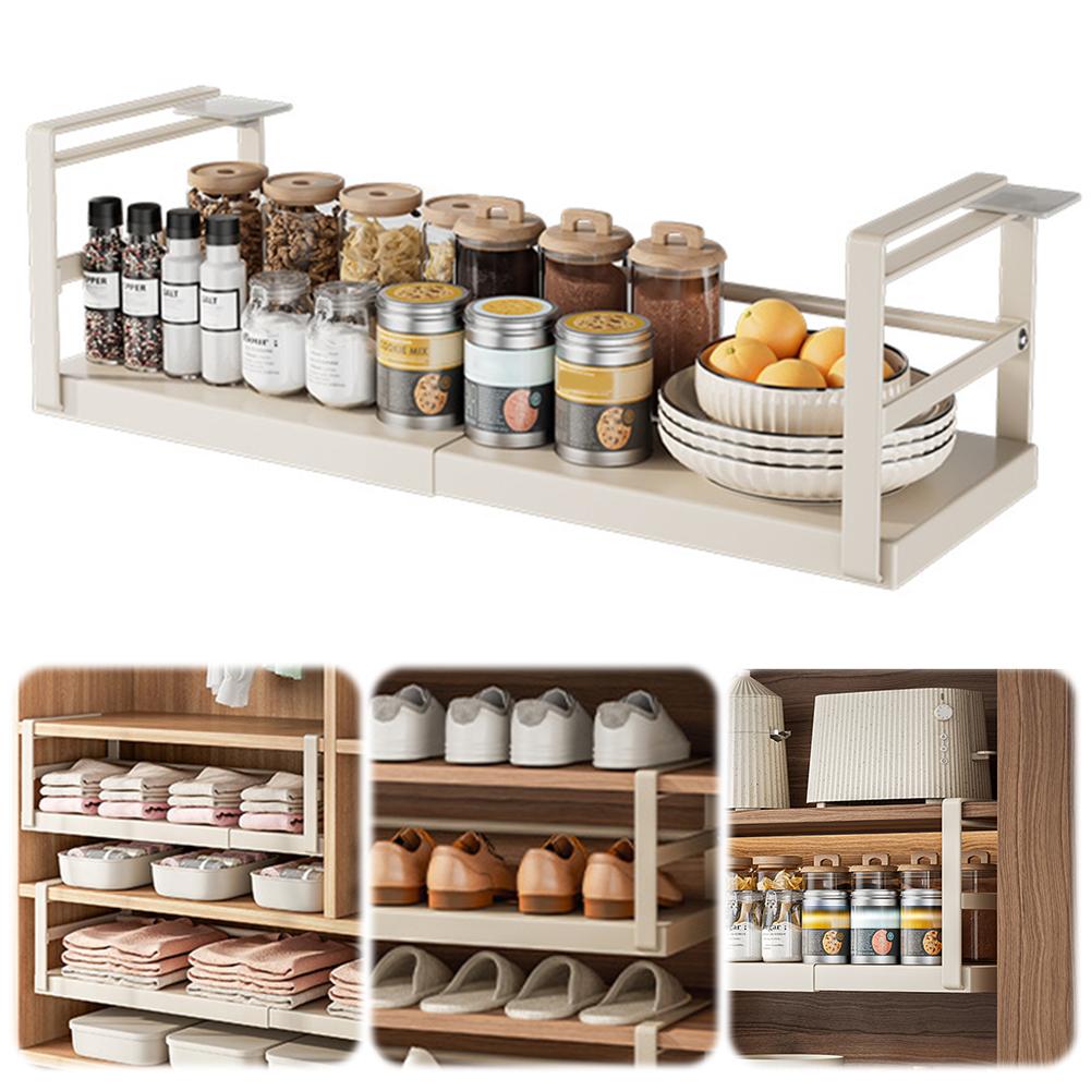 Extendable Under Cabinet Add-on Storage Baskets & Thick Clip Heavy Duty Under Cabinet Organizer for Kitchen Counter