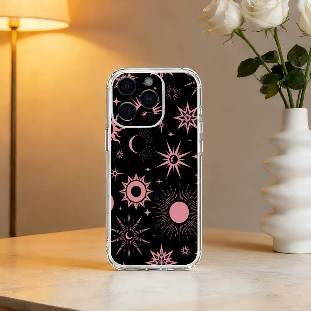 The S-Sun Moon S-Stars Phone Case For iPhone 17 16 15 14 13 12 11 Mini Pro Max Plus Transparent Cover