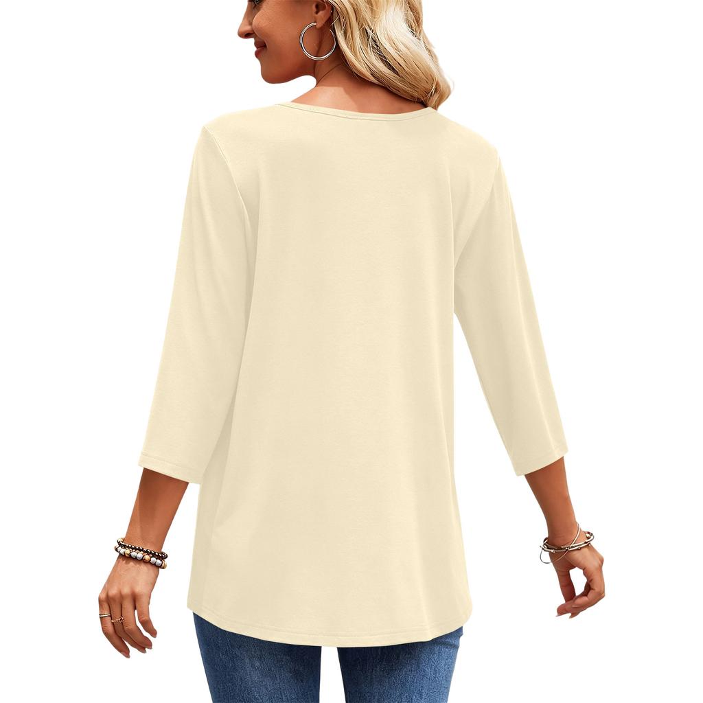 Women's Fashion Casual V-Neck Three-Quarter Sleeve Shirt