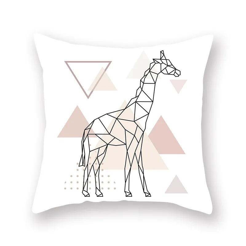 Polyester Nordic Style Cute Cartoon Throw Pillow Case Geomtric Animals Deer Giraffe Sofa Seat Cushion Cover For Living Room