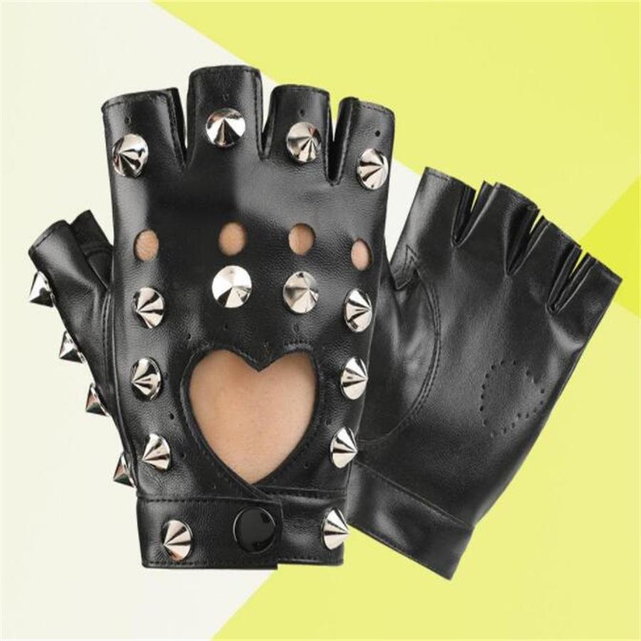 Punk Spiked Fingerless Gloves, Gothic Leather Gloves with Studs for Halloween & Cosplay