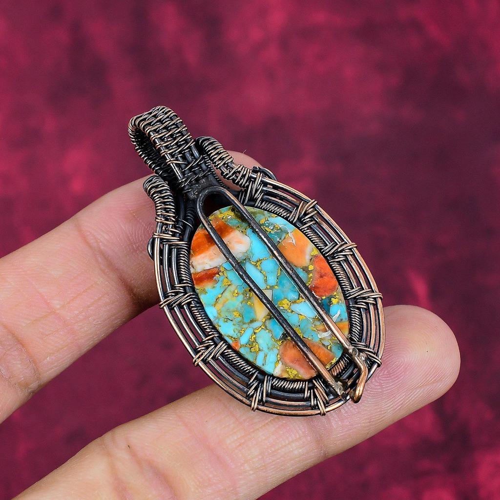 Spiny Oyster Copper Turquoise Pendant Copper Wire Wrapped Gemstone Jewelry