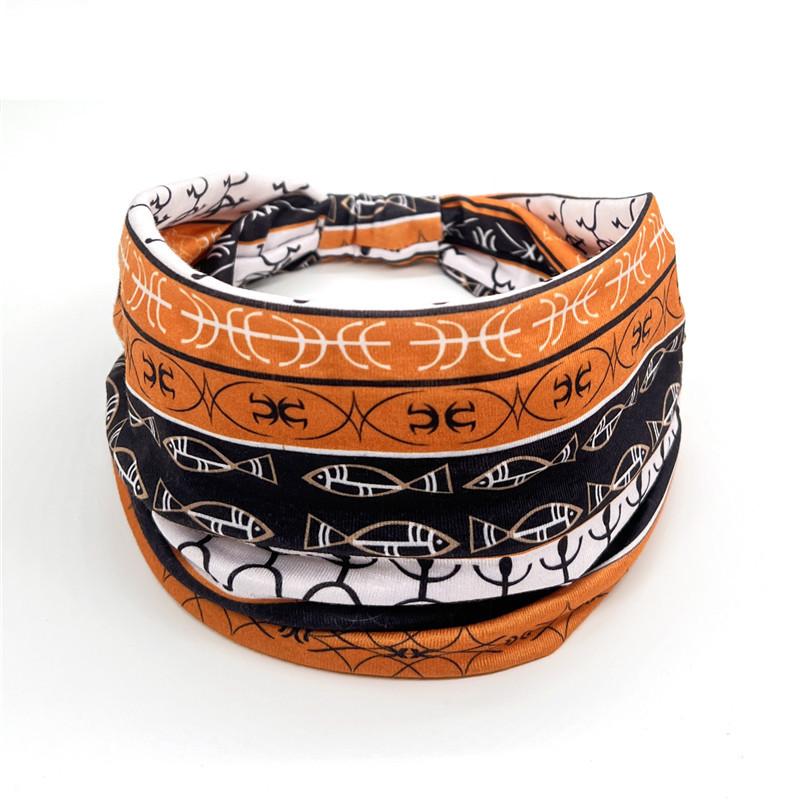 European American Women's Hair Band African Print Pattern Wide Edge Elastic Knot Sports Yoga Headband Women's Headwear Hair