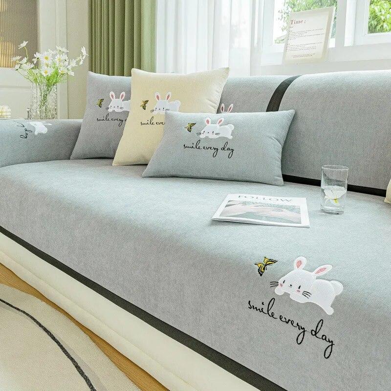 Sofabezug mit Cartoon-Stickerei, Handtuch, Sofabezüge für Wohnzimmer, 1/2/3/4-Sitzer, universell für alle Jahreszeiten