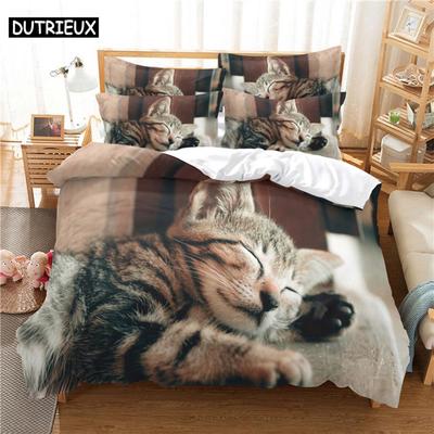 3D Digital Printing Fashion Design Queen Size Lovely Cat Bedding Set Duvet Cover Set
