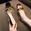 Women Slippers Chunky Sexy Low Heels Shoes Spring New Designer Sandals Chain Pvc Slingback Slides Casual Women Flip -Flops