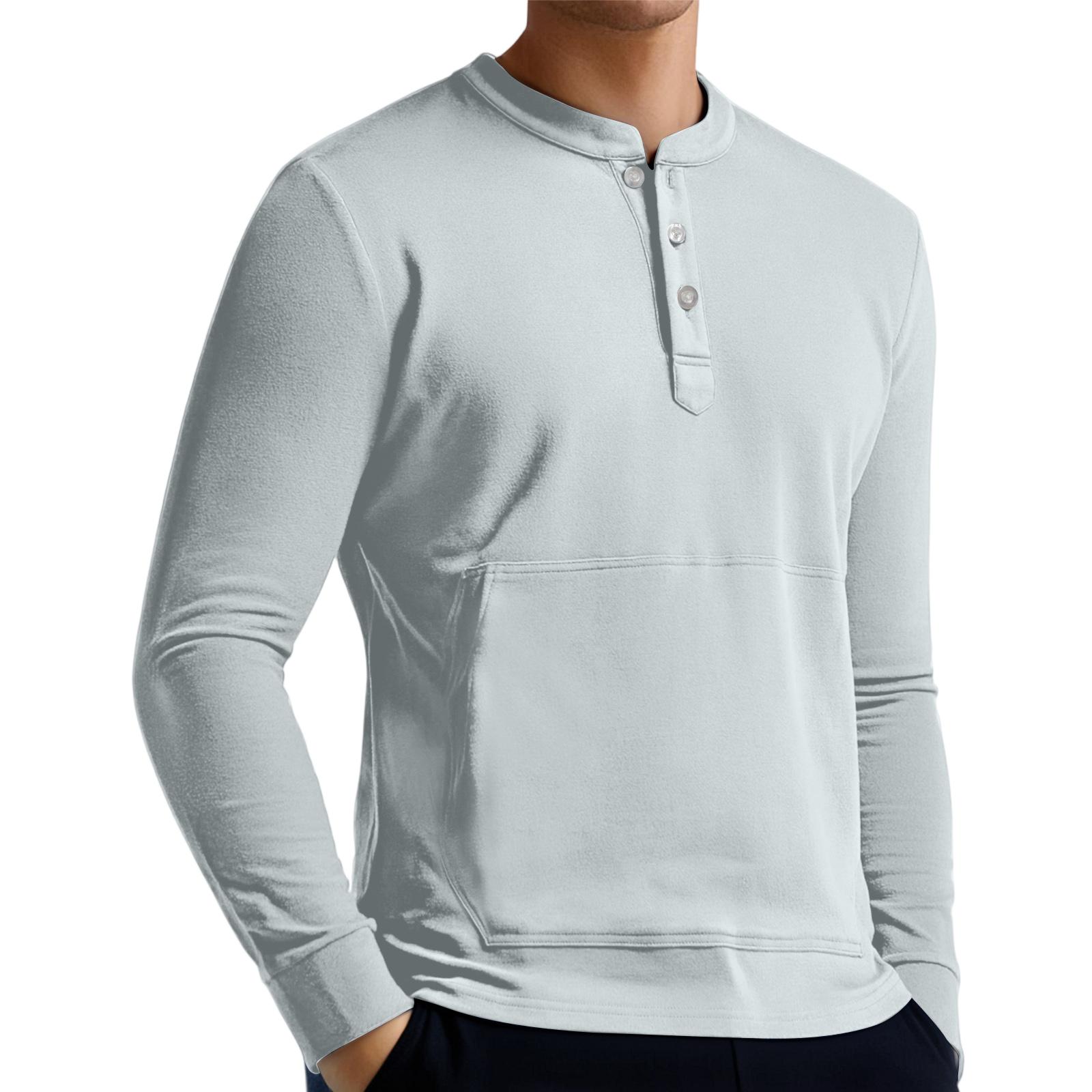 

Men s Casual Button-Down Sweatshirt Solid Color Long-Sleeved Shirt Pullover M
