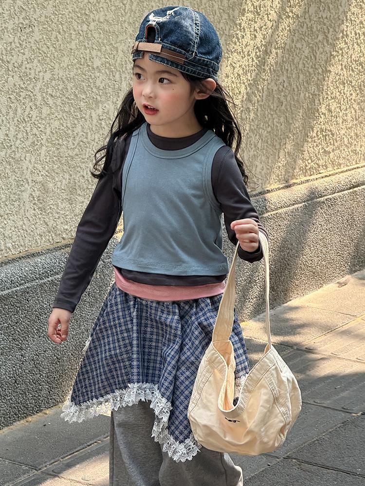 

Girls Color Block Layered T-Shirt with Mask - Autumn/Winter Korean Style 140 cm