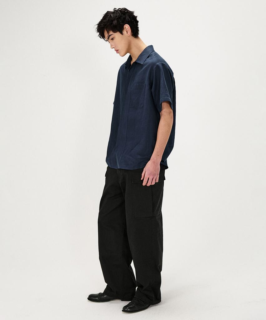 SHIRTER Pure Linen Short Sleeve Shirt (Navy)
