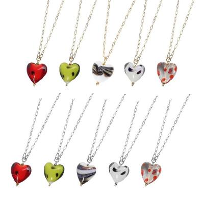 Heart-shaped Pendant Glass Necklace Graceful Neck Chain Jewelry Choker Chains