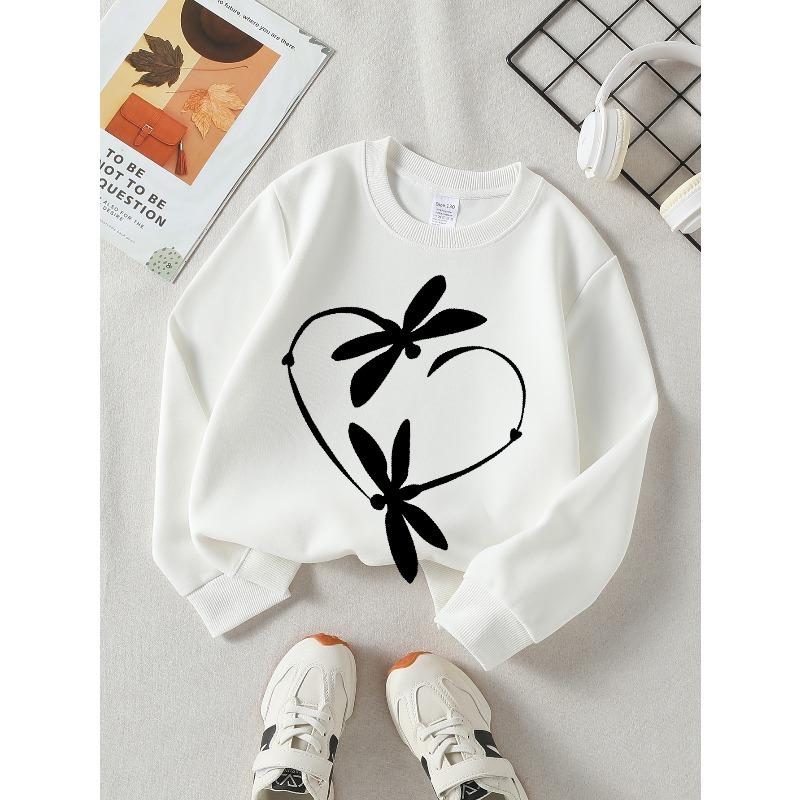 Kids Crewneck Sweatshirt, Heart & Floral Pattern Print,Spring Autumn Casual Sports Tops 110