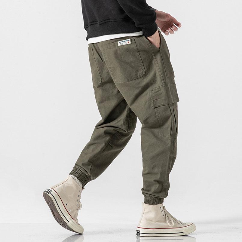 Vyriškos Vintažinės Krovinių Kelnės Plonos Daug Kišenių Oversize Kelnės Medvilninės Laisvalaikio Bėgimo Kelnės Streetwear Lopai Vyriški Drabužiai