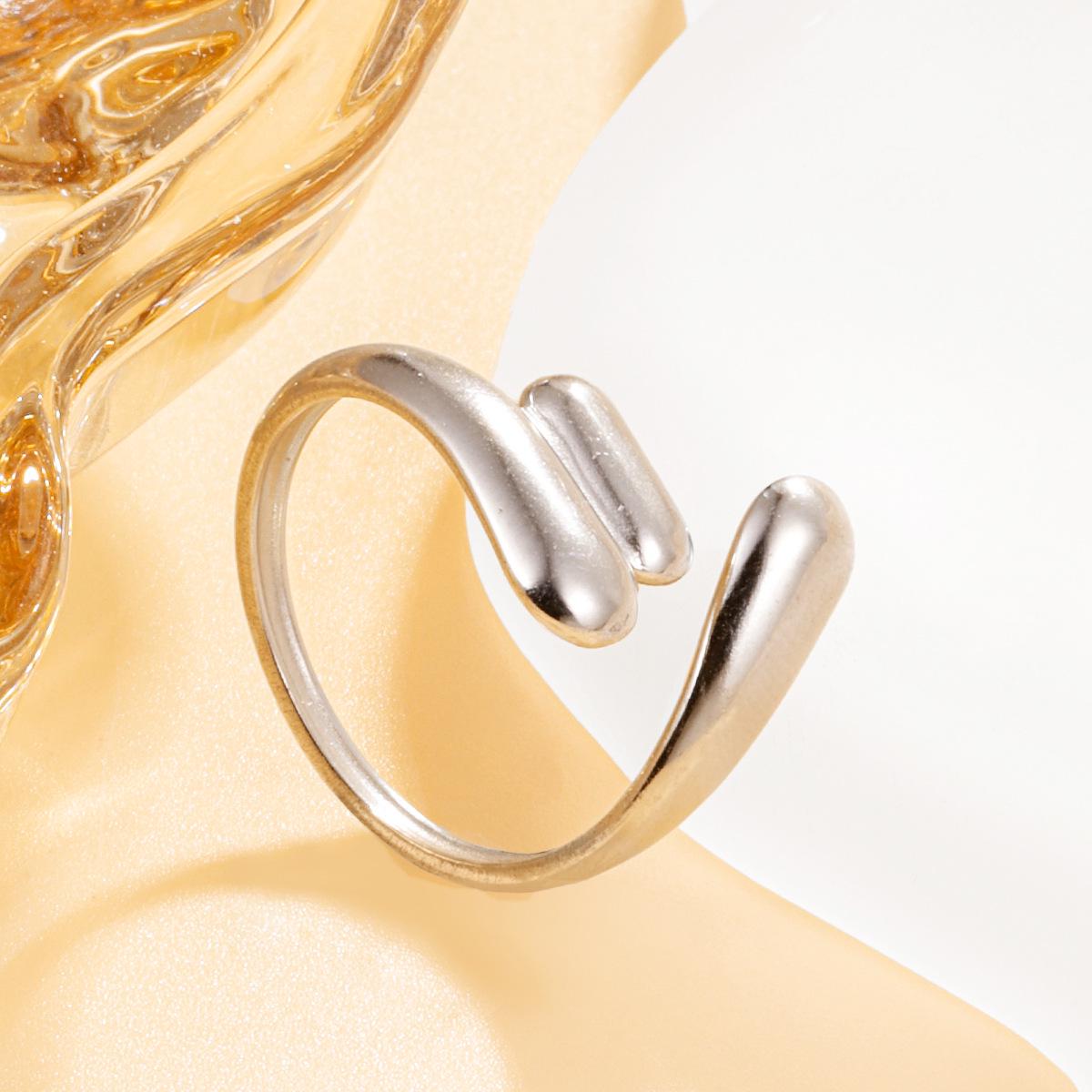 Geometric Glossy Stainless Steel Ring for Women – Personalized Irregular Open Design