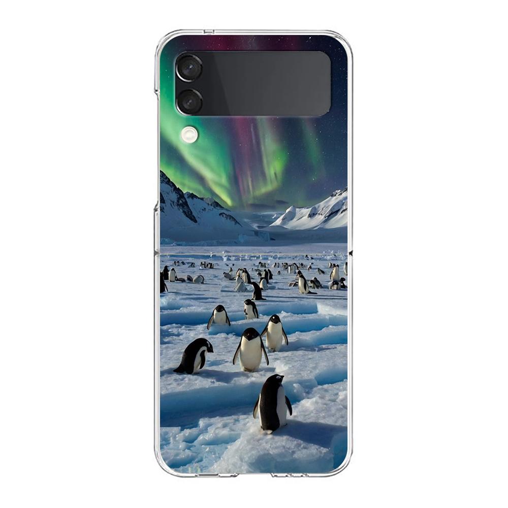 Transparent Phone Case For Samsung Galaxy Z Flip 3 4 5 6 7 Hard Folding PC Z Flip3 Flip4 Cover Antarctica snow scenery