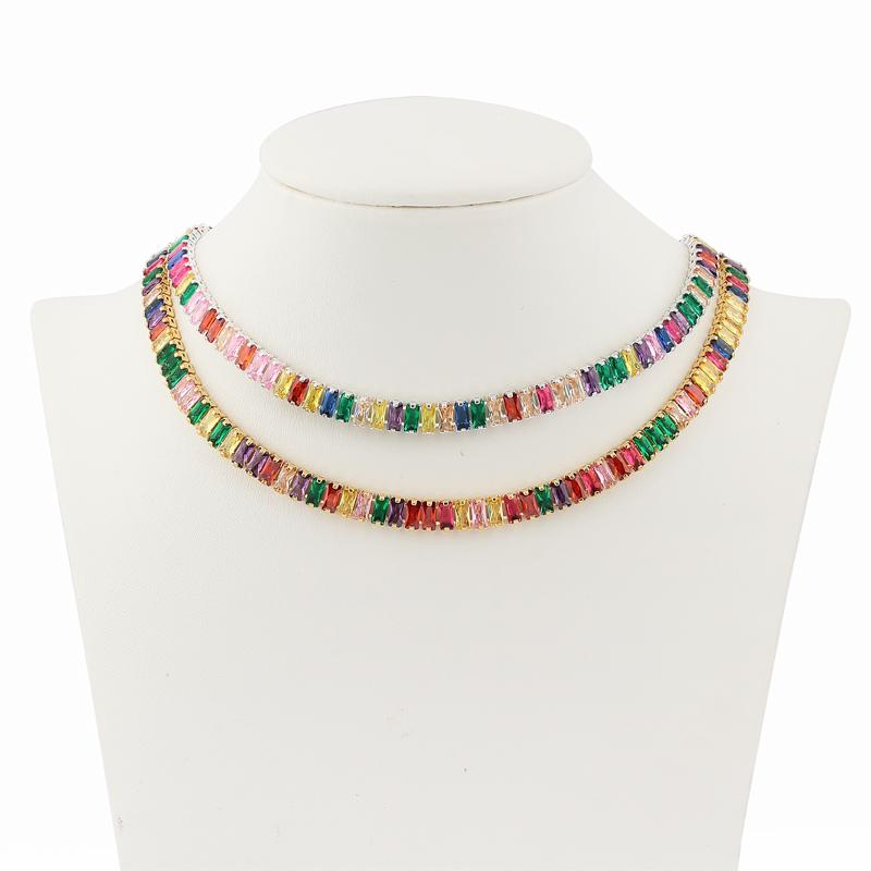 Mix Fashion Summer Colorful Rainbow Women Girl Jewelry 5A Cubic Zirconia Delicate Gold Filled Charm Tennis Chain Necklaces