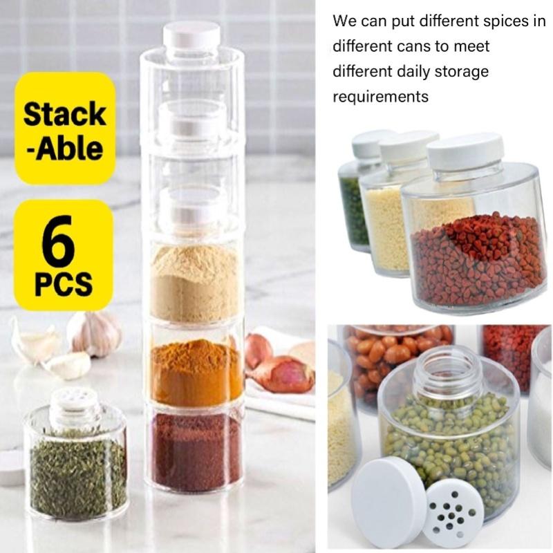 6 Pcs Stackable Spice Pot Spice Tower Spice Color Transparent Pot Seasoning Bottle For Kitchen