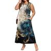 Ladies' Floral Print Casual And Fashionable Waist Cinched Sleeveless Dress