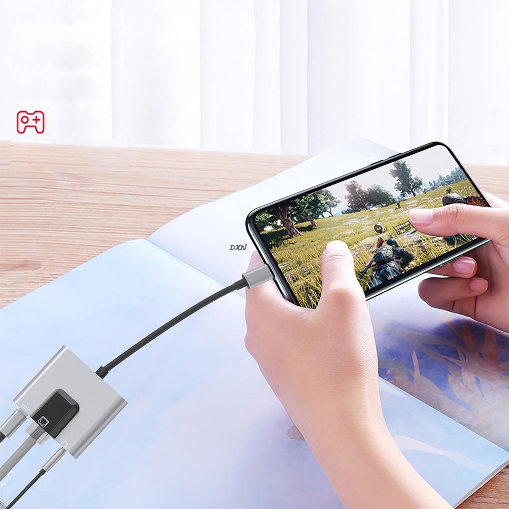 USB C to 3.5mm RJ45 Adapter Type-C to Ethernet LAN Network Hub Audio PD Fast Charging Docking Station For Phone Laptop Tablet