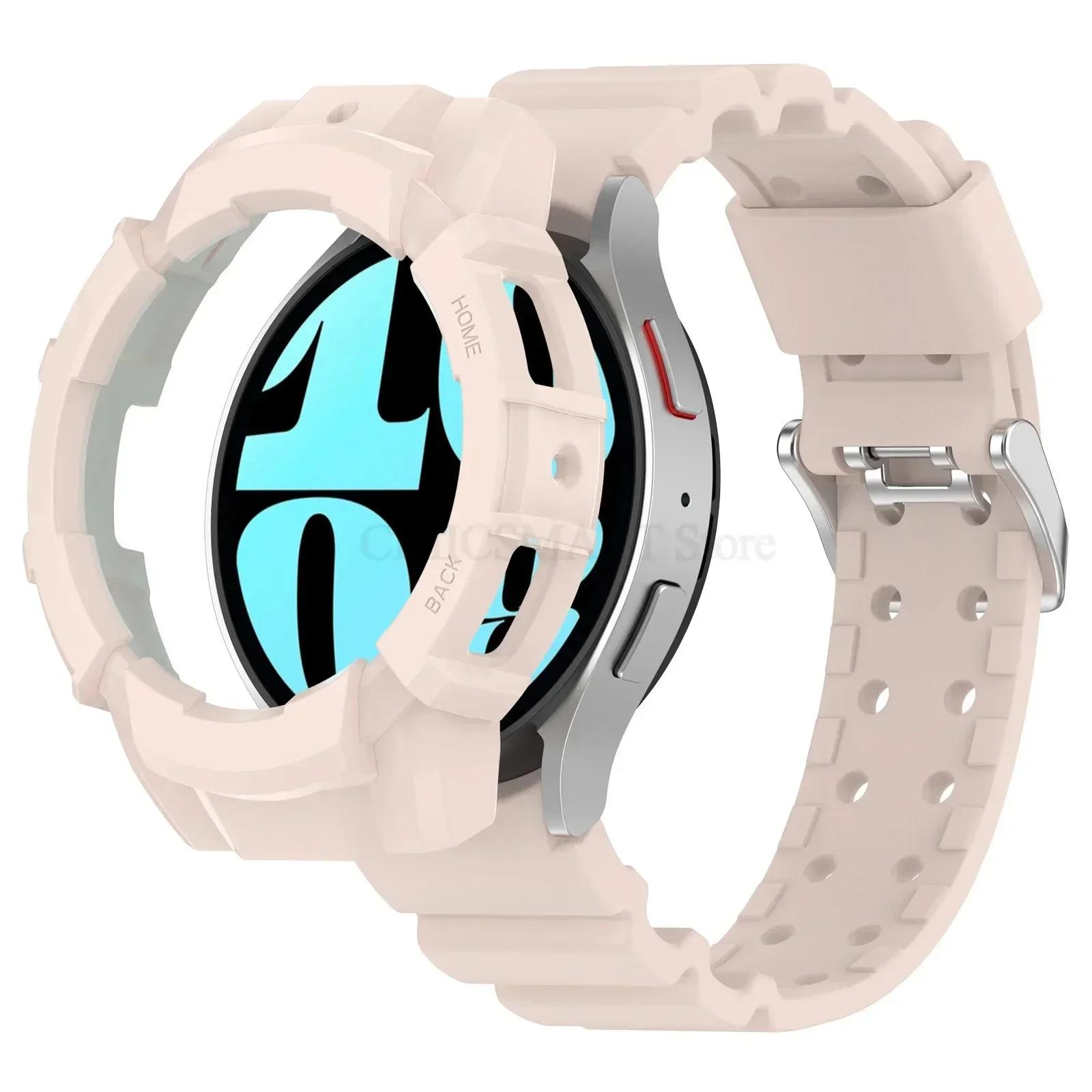 

Захисний чохол+Ремінець для Samsung Galaxy Watch 6 5 40мм 44мм Спортивний силіконовий захисний чохол Ремінець для Samsung Watch 5 Pro 45мм Бампер Galaxy Watch 6 44mm рожевий