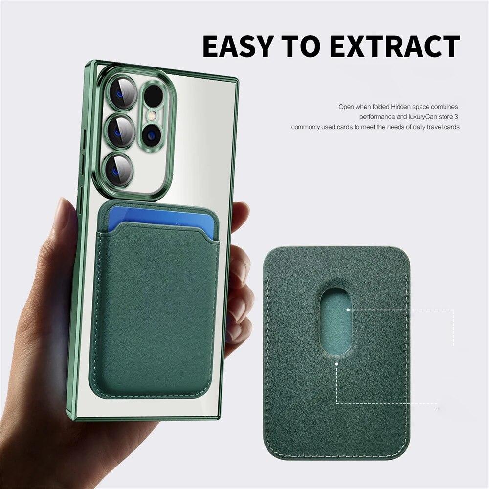 Husă magnetică Magsafe din piele, suport pentru carduri, pentru Samsung S24Ultra S23 Plus, husă de protecție fără fir pentru încărcare