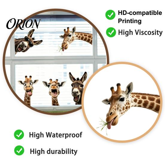 Non Adhesive Window Stickers for Home Funny Giraffe Donkey Static Cling, Removable Farm Animal Glass Customizable Size Decal Kitchen Guest Room, Cute