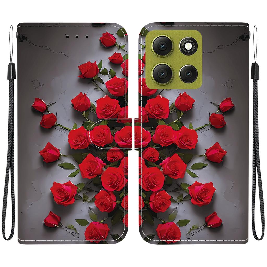 Handmade PU Leather Flip Case for Motorola Moto G86 Anti-Slip Shockproof Cover with Wrist Strap & Heart/Rose Cat Designs