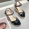 Super high-heeled sandals women's summer 2025 new Korean version of versatile thick-soled waterproof table open-toe one-word buckle wedge sandals