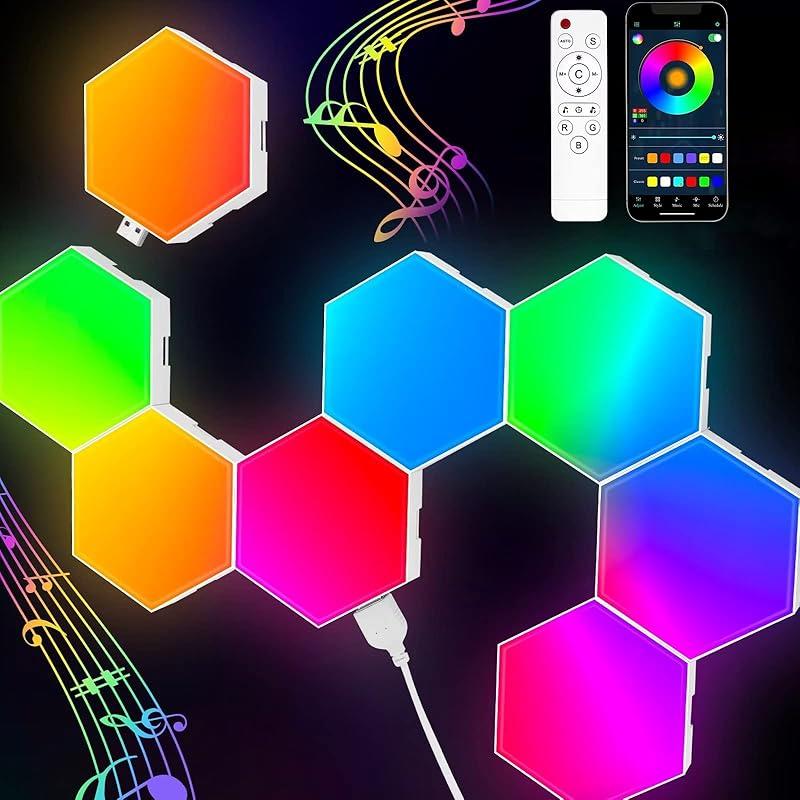 Шестиугольные светильники TISOFU (8 шт) Светодиодные настенные панели, RGB-подсветка для игр с приложением, Умные модульные панели, шестиугольные плитки, Расширяемые формы Push Glide, Свет 8 Pack