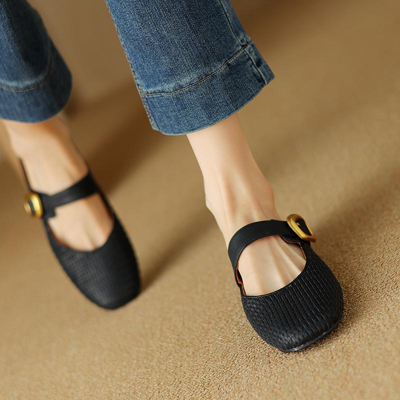 Fashion 2025 New Summer Women Mules Genuine Leather Women Shoes Round Toe Chunky Heel Shoes Cover Toe Slingback Sandals Slippers