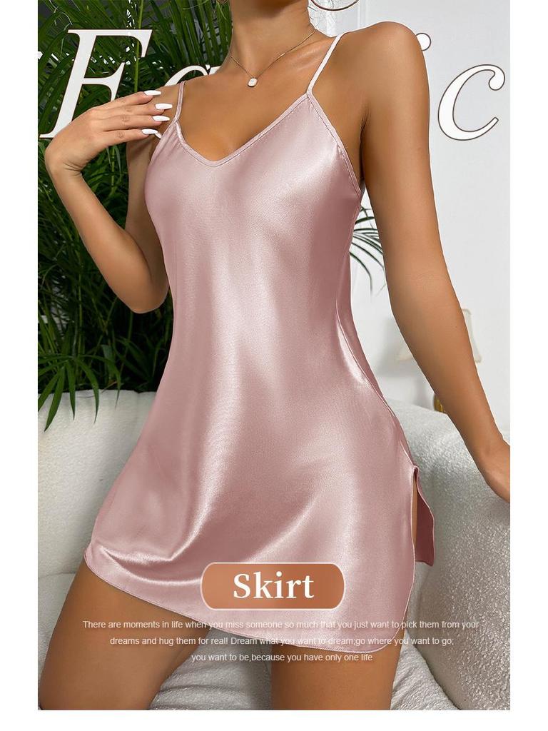Lässiges Minikleid für Damen - Spaghettiträger, Unifarben, Sexy Nachthemd-Stil
