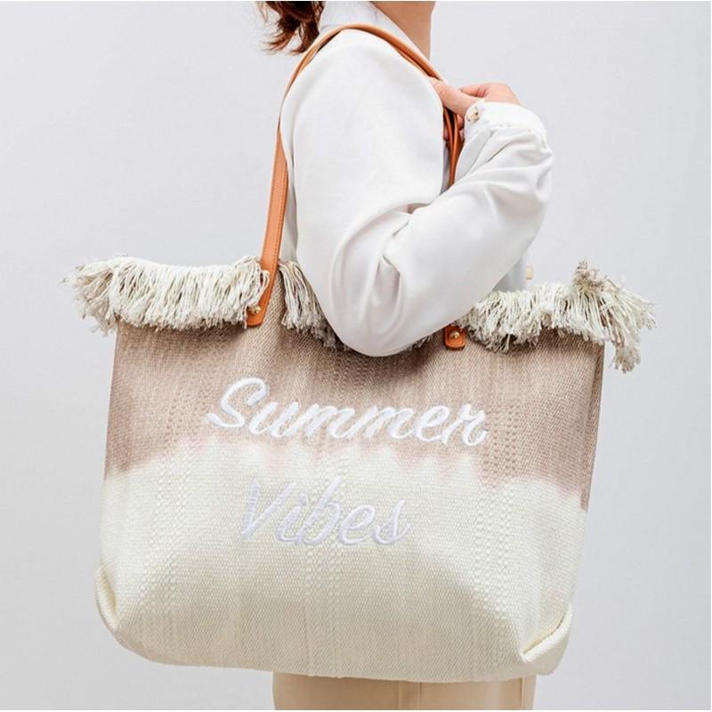 Boho Holiday Beach Bag with Fringes Brown Ombre For Shopping Fashion