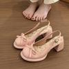 Sweet floral print women's summer outdoor sandals, 2026 new style, bow-tie dress, chunky heel sandals