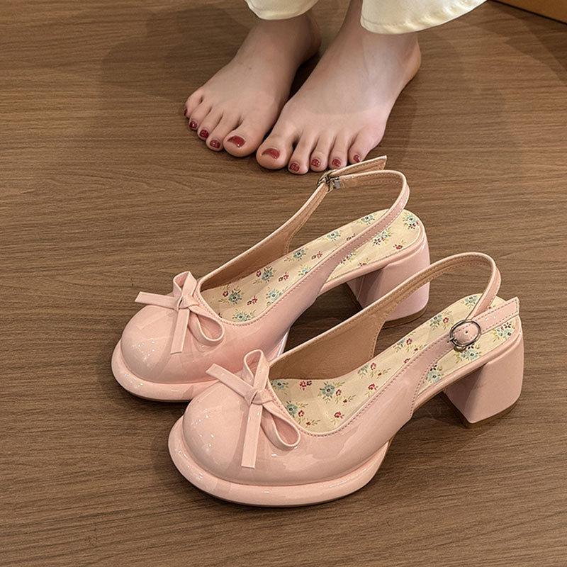 Sweet floral print women's summer outdoor sandals, 2026 new style, bow-tie dress, chunky heel sandals